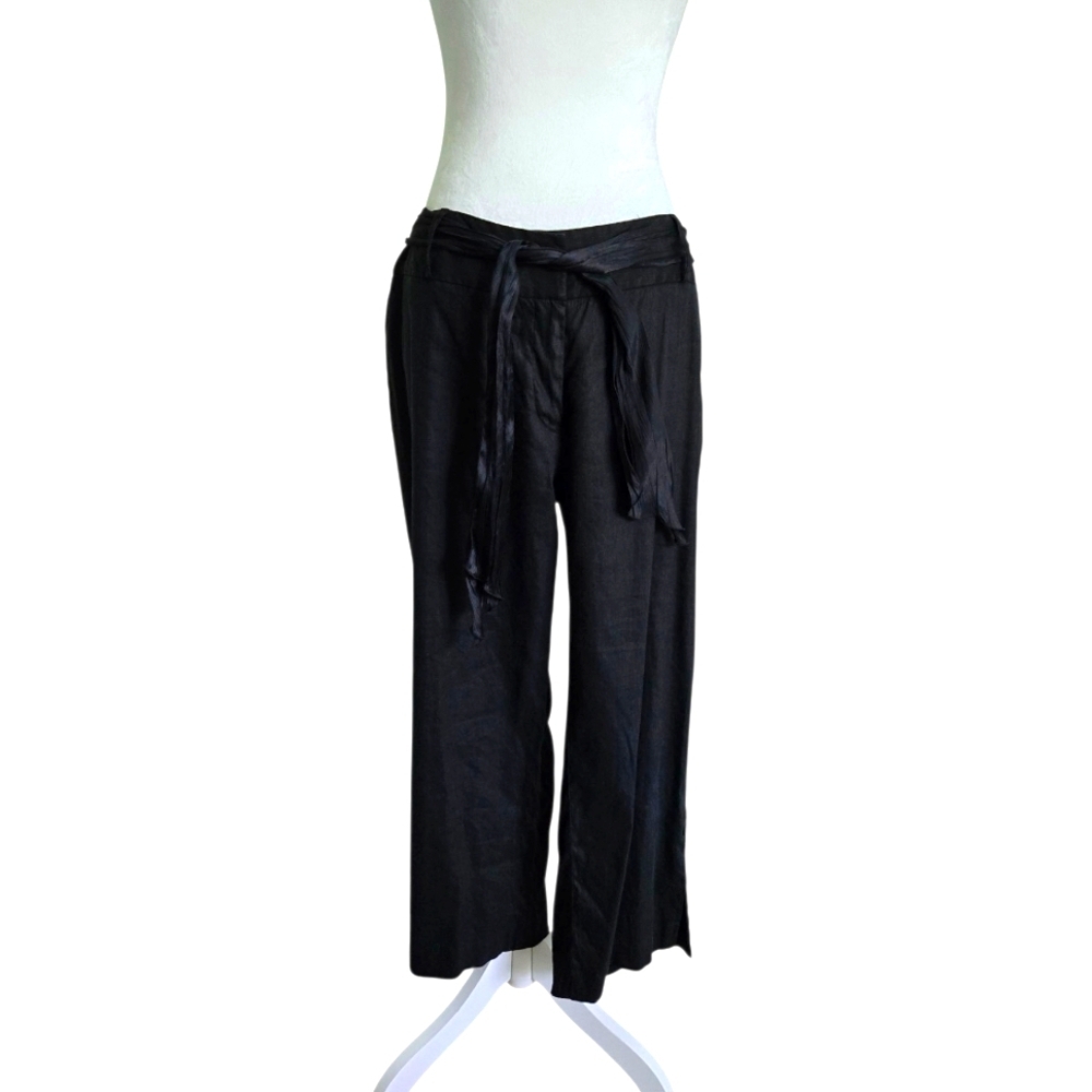 Apt. 9 Womens Linen Crop Pants With Wrap Belt Ebellished Buttons At Ankles -14